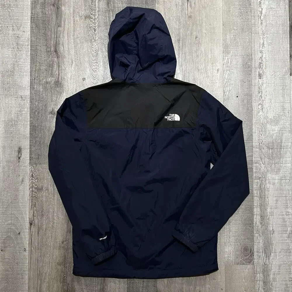 North Face Antora Rain Shell Jacket Mens Small Black/Blue Zip Dryvent Outdoor